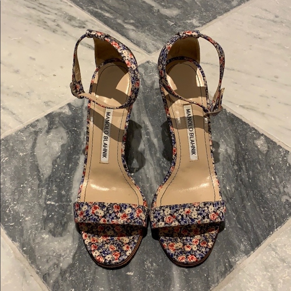 Manolo Blahnik floral strappy sandals